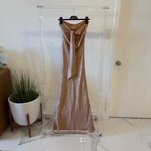 Metallic pink Strapless Evening Gown